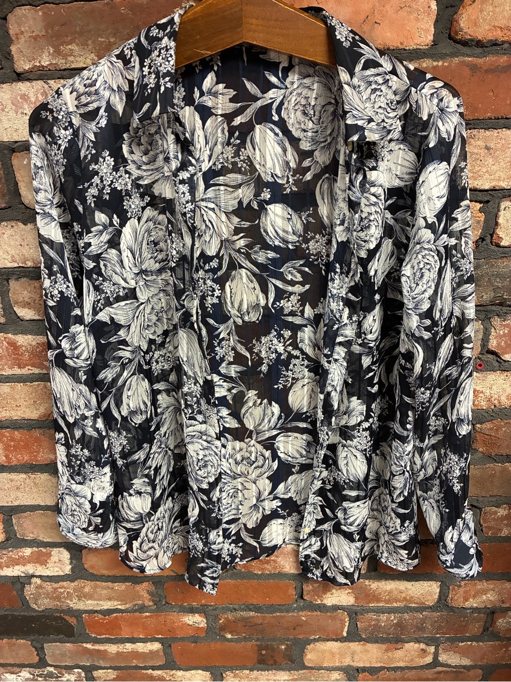 Black & White Floral Open Front Jacket